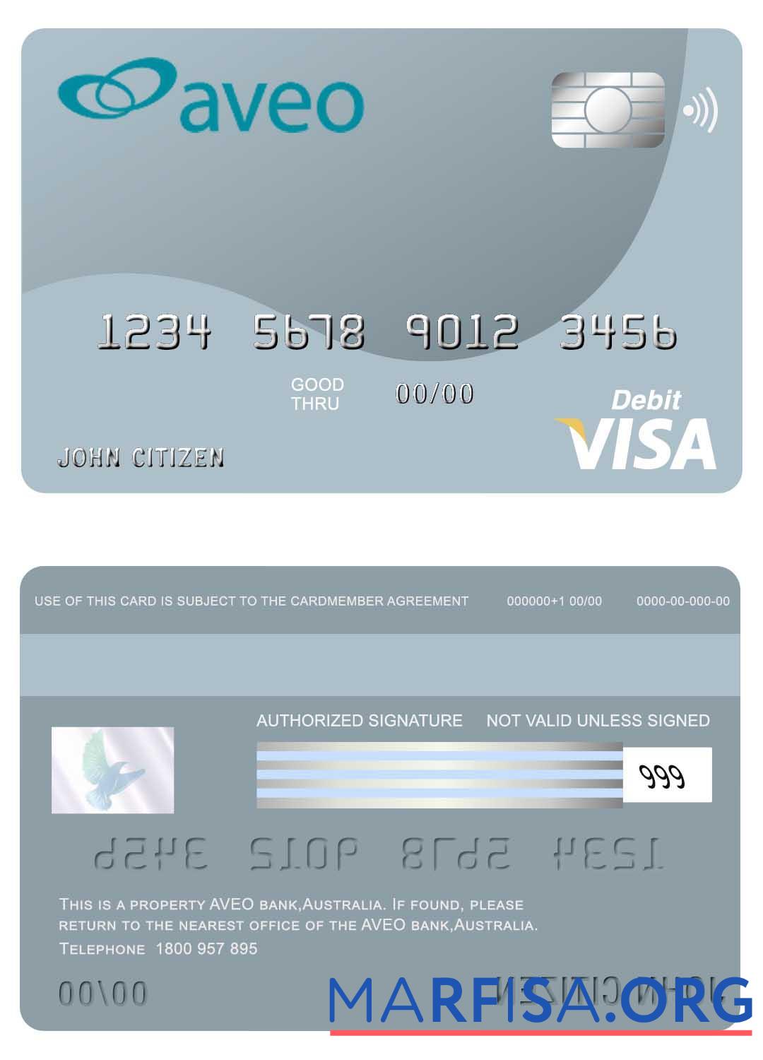Downloadable Australia Aveo bank visa card real example